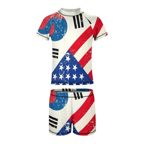 USA and Korean FlagChildren's Casual Swimsuit Set - Simple and Versatile8-10Y（130cm）3