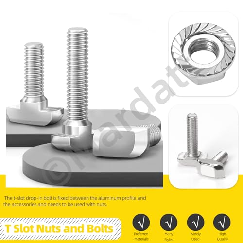 Image of 40 Sets European Standard 30 Series M6 T Slot Drop-in Bolt, M6 x 12 /16 /20 /25mm Hammer Head T-Slot Drop-in Stud Sliding Bolt Screw with Flange Nut for European 30 Series Aluminum Profile