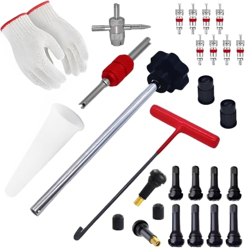 Valve Stem & Core Removal Replacement Tool Kit,Tire Valve Stem Installation Tool without Tire Removal, 2-in-1 Valve Stem Caps & Core Wrench,With 5 TR413/5 TR414, for Cars Motorcycles Lawn Mowers ATVs