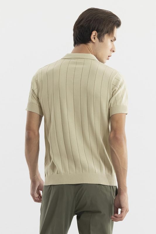 Image of SNITCH Men T-Shirts | Slim Fit Polo Collar Half Sleeve | Textured Self-Design Cotton Fabric | Breathable & Casual Wear