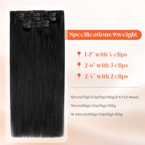 Image of Sunny Hair Clip in Hair Extensions Real Human Hair Natural Black 12 Inch | Short Hair Extensions Clip Ins, Soft Layers with Natural Looking Hair for Quick Daily Styling, Silky Straight Hair 85g