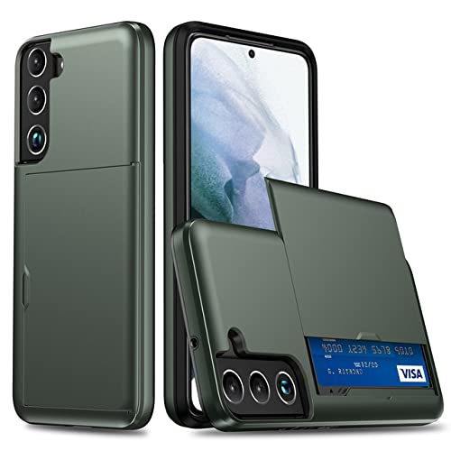 Housse portefeuille pour Samsung S22 et S21 avec coque porte-cartes intégrée en vert armée