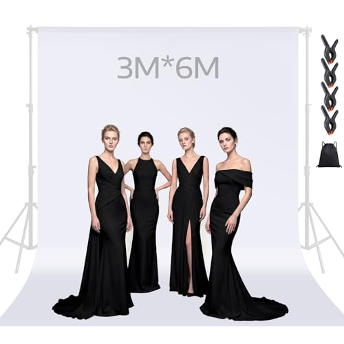 3 * 6M Fondos para Fotografia, Fondo Blanco Fotografia, Viene con 4 Clips y una Bolsa de Almacenamiento, Adecuado para Estudios de Fotografía, Sistemas de Fondo Video, Fotografía de Moda