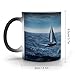 TKJMCSW Taza de café de 325 ml con diseño de velero azul que cambia de color Imagen de TKJMCSW Taza de café de 325 ml con diseño de velero azul que cambia de color