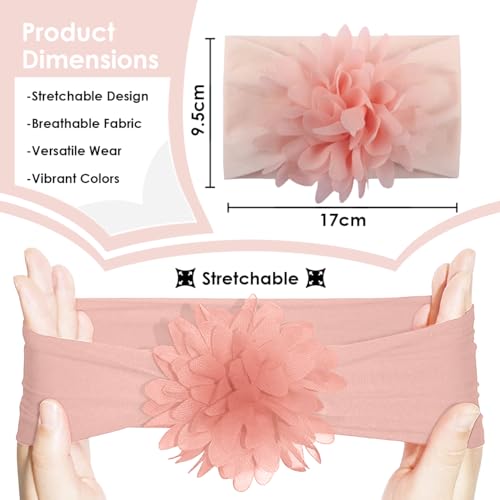 Image of SYGA Baby Headbands Nylon Flower Soft Stretchable Hairband for Newborn Infant Toddler Kids For 0-3 Year - Peach