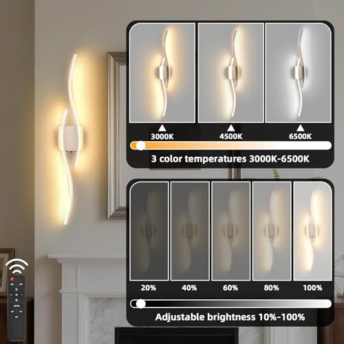 Image of Battery Operated Silver Wall Sconce, Brushed Nickel USB Rechargeable Wireless Sconces Set of 2, LED Dimming Wall Lamp 3 Color /Timer /Memory, Silve 31.4 Inch Wall Lights for Bedroom Living Room Hallway