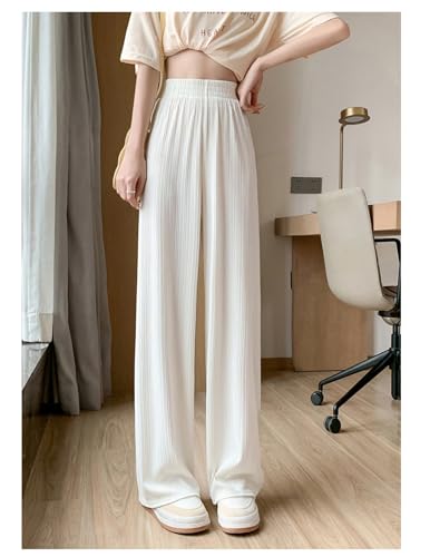 Women's Elastic Waist A-Line Pleated Chiffon Cropped Wide Leg Pants Culottes Flowy Casual Beach Party Long Pants4