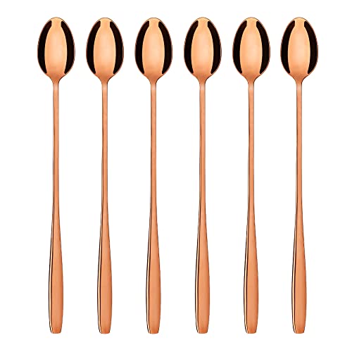 GRÄWE Ensemble de cuillères à latte macchiato, or rose, 6 pièces, cuillères longues pour cocktails et desserts, acier inoxydable, compatible lave-vaisselle, série Königstein