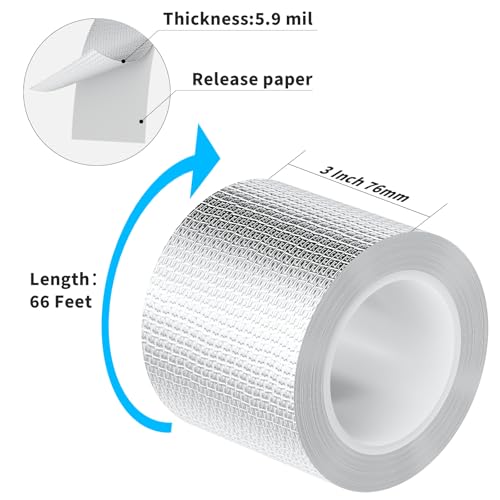 Image of Fiberglass Aluminum Foil Tape 3 Inch x 66 Feet (5.9mil) - Heavy Duty HVAC Metal Tape,High Temp Waterproof Insulation Adhesive for Ductwork, Furnace, Dryer Vent, AC, Pipe Sealing & Repair