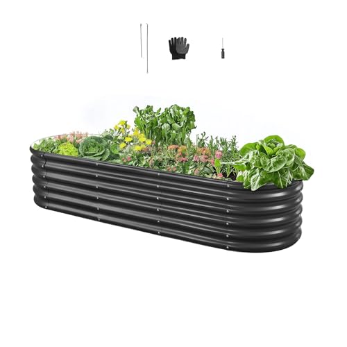 VEVOR Potager Surélevé Métal 200x60x42 cm Carré Potager Surélevé Galvalume Lit de Jardin Ovale Bac de Jardinage Fond Ouvert pour Culture Légumes Fleurs Herbes...