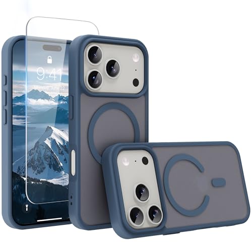 Image of Magnetic for iPhone 17 Pro Max Phone Case, [Compatible with MagSafe], Screen Protector X1, [Military Grade Drop Protection],Matte Finish,Slim,Shockproof,Protective (Deep Blue, 17 Pro Max)