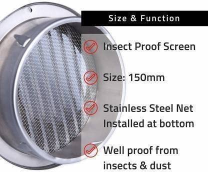 KIRMANI All In One Steel Cowl Cover, Size- 6 inches use for Chimney and 150 mm Exhaust Fan (Silver) 1