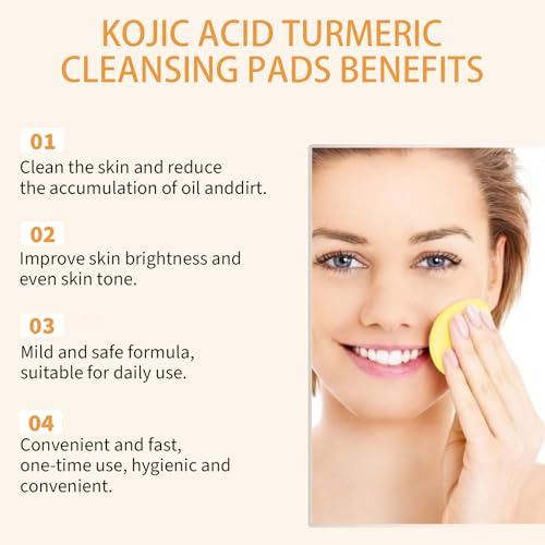 Kojic Acid And Turmeric Cleansing Pads for All Skin Types,Turmeric Face Scrub Pads for Face And Body Remove Excess Keratin And Firming Skin (55 Pcs)