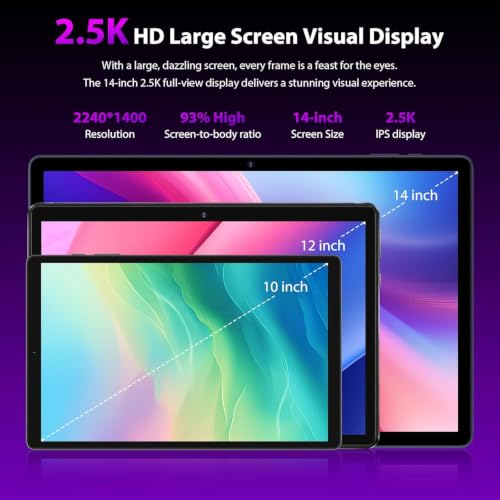 Image of 2026 Premium 14 inch Android Tablet: 2.5K IPS Display 36GB RAM 256GB ROM 1TB Expand | 8-Core 2.0HZ MT6769 Mali-G57 11580mAh Battery| 5G /2.4G WiFi Quad Box Speakers 8+13MP for Work Gaming Study-Blue