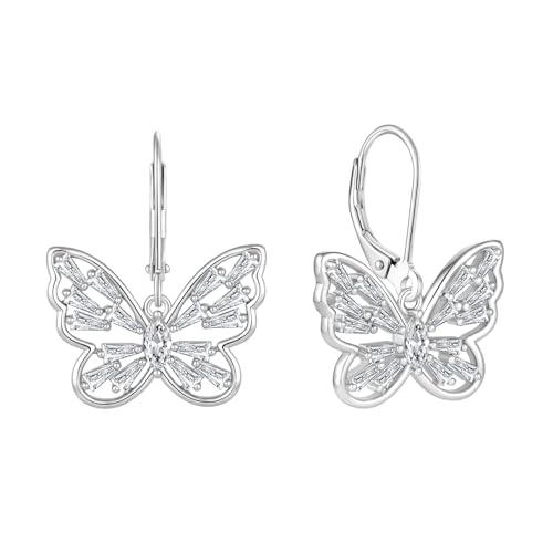 Starchenie Butterfly Earrings for Women 925 Sterling Silver Leverback Drop & Dangle Earrings Birthstone Butterfly Jewelry