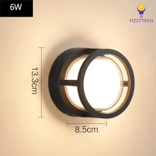 Image of fizzytech Round LED Wall Light, Modern Black Decorative Wall Lamp with Warm White Lighting for Living Room, Bedroom, Hallway & Home Decor, Pack of 2