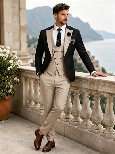 Mens Suit 3 Piece Slim Fit Suits for Men Formal Wedding Prom Blazer Vest Pants Set - Image 4