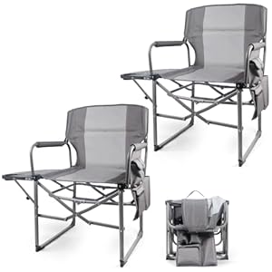 2 Pack Camping Chairs, Heavy Duty Directors Chair,Outdoor Lawn Chairs,Adults Folding Chairs with Side Table and Storage Pockets for Ouside Camping, Lawn, Sports Fishing and Picnic