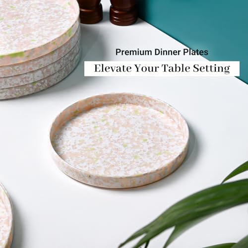 Image of MARKET 99 Minto Light Pink Stoneware Dinner Set, 14 Pieces for 4 Persons with 4 Dinner Plates, 4 Quarter Plates, 4 Soup Bowls (250ml) & 2 Serving Bowls (650ml), Glossy Tableware