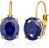 TaYolnFaSo Pendientes de aro grandes con piedra de cristal natural redondo chapado en oro de 18 quilates, con piedra de nacimiento ovalada, regalo de joyería para mujer, 30mm, Acero inoxidable, Sin