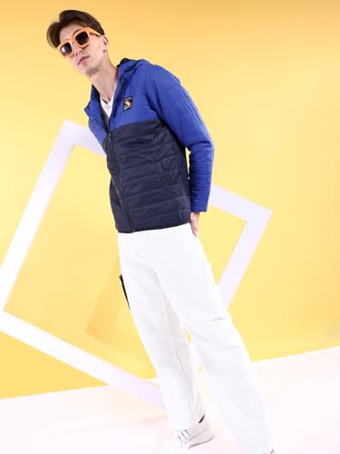 Image of The Indian Garage Co Regular Fit Colourblocked Hooded Puffer Jacket