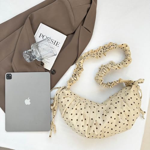 Crescent Crossbody Bags for Women Slouchy Shoulder Bag Drawstring Hobo Dumpling Bag Polka Dot Purse Work Commuter Travel4