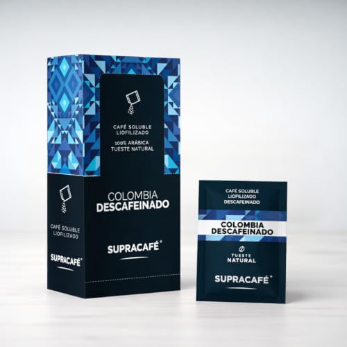 Café Soluble Descafeinado Liofilizado 100% Arábica | Colombia Cauca | 100 sobres individuales de 1,8g | Café instantáneo | Supracafé