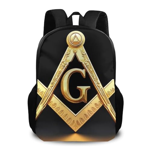 Large Water Resistant College Bag, Computer Bag, Durable Travel Laptop Backpack For Women Men Gold Freemason Freemasonry Masonic
