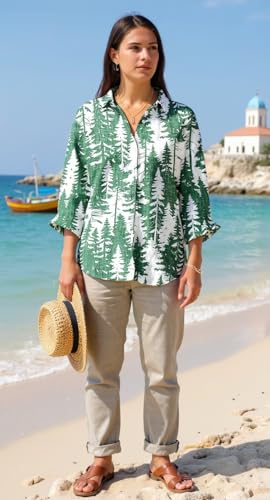 Womens Boho Long Sleeve Button Up Linen Shirts Casual Comfy Floral Tops Fall Spring Summer Graphic Collared Blouses for Women3