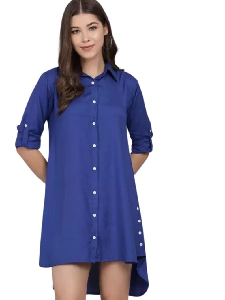 AONE Clothing Women's Regular Fit Self Design Button Down Collar Neck Casual Long Shirts for Ladies & Girls