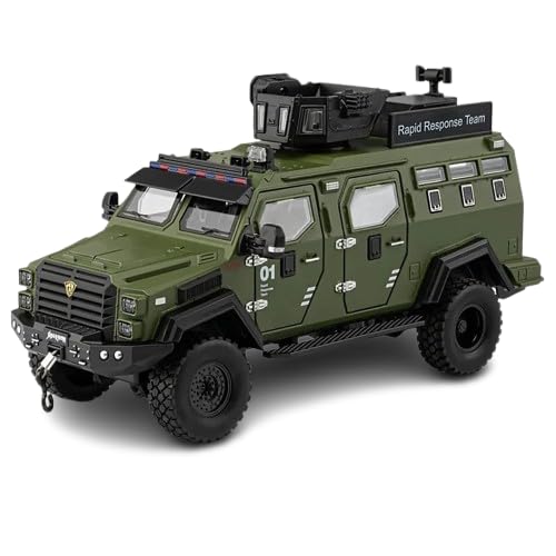 Image of Enterprise 1:24 Armored Police Car Diecast Model - Tooth Tiger Explosion-Proof Pull Back Metal Toy with Lights, Sounds & 4 Opening Doors - Collectible Vehicle for Kids & Display (Green)