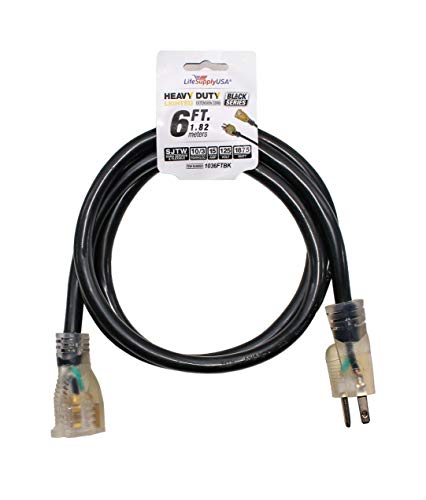 LifeSupplyUSA 10/3 6ft SJTW 15 Amp 125 Volt 1875 Watt 3 Prong Lighted