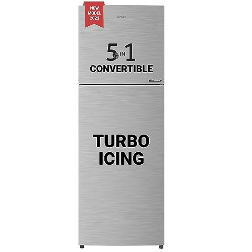 Haier 240 L 2 Star Frost Free Inverter Double Door Top Mount Refrigerator (2023 Model, HEF-252DS-P, Dazzle Steel, Convertible)