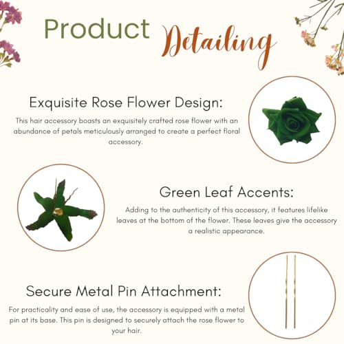 Image of Hair Flare Artificial Plastic & Metal Rose Flower with An Abundance of Petals Design Hairpin /Hair Clip /Judabun | Bridal Hair Accessories, Wedding, Festival for Women & Girls - 2700, Set of 2