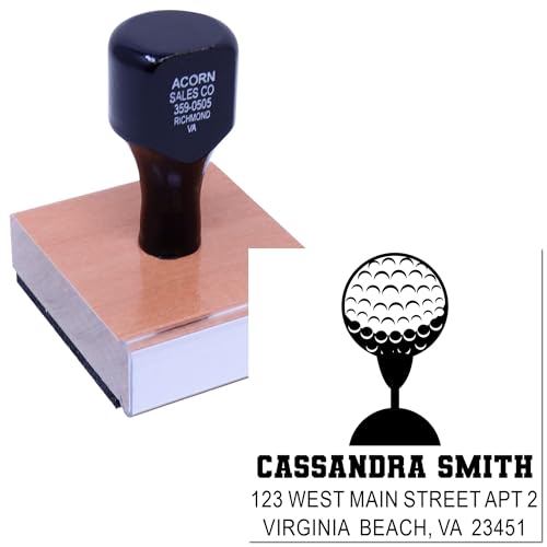 Image of Golf Ball Tee Wood Handle Rubber Stamp - Wedding Stationery Marking | Any standard pad works. Golf Course Stamp. Custom Wood Stamp. Nothing to dry out. Your name and address. Nothing preset.