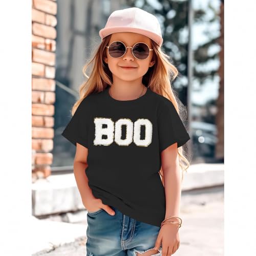 Girl Boy Halloween Shirts Kid Glitter Boo Chenille Patch T-Shirt Embroidery Spooky Season Tee Fall Short Sleeve Top4