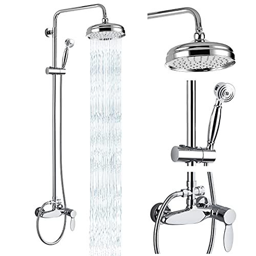Polish Chrome Shower Fixture System Shower Faucet Set 8 Inch Round Rainfall Shower Head Exposed Single Handle Dual Function…