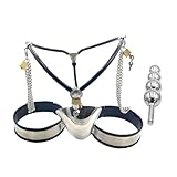 LESOYA Male Stainless Steel Invisible Chastity Belt Device with Chastity Cage Adjustable Lockable Chastity Panties with Thigh Cuffs