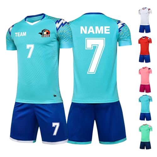 Personalized Soccer Jersey Set for Men Women Custom Soccer Uniform Boys and Girls Light Blue