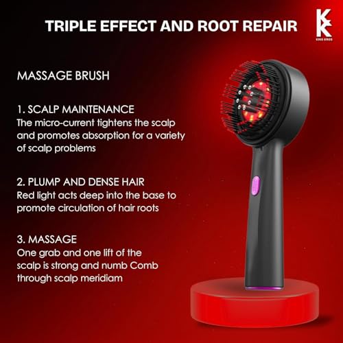 Image of KRIS KROS Premium Electric Scalp Massager Comb | 3 In 1 Hair Oil Applicator | Red Led Light Therapy | Boost Hair Growth | Reduce Dandruff | Relieve Stress | IPX7 Waterproof | 6 ML Oil Tank | 3 Hr Run-Time | Type-C