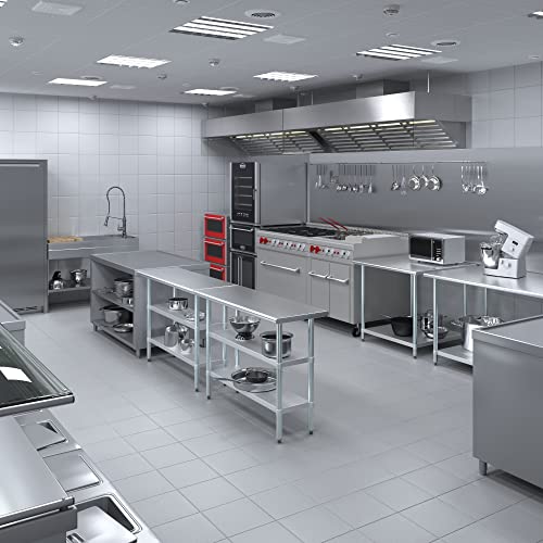 Image of AmGood Stainless Steel Work Table with 2 Shelves | NSF | Metal Utility Table (48 inch Long x 18 inch Deep)
