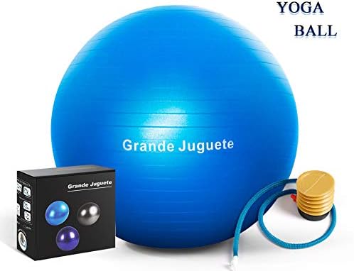 Grande Juguete Exercise Stability Yoga Ball(45-65CM) Support 2000lbs with Quick Foot Pump-Extra Thick & Professional Balance Ball Grade Anti Burst,No Slip for Fitness,Pilates,Office Chair,Birthing