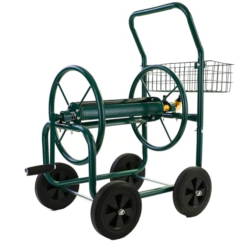 Schlauchwagen Schlauch Handwagen Grün mit Ablagekorb bis 60m Gartenschlauch