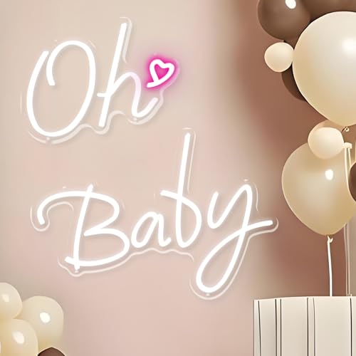 Image of Oh Baby Neon Sign Baby Shower Led Light up Sign for Backdrop Party Decor, Gender Reveal,Bedroom Wall Decor White 37.7x15.7inch
