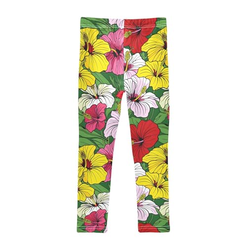 Multicolor Hibiscus Girls Leggings Soft Stretch Workout Yoga Dance Pants for Kids Casual Tights2