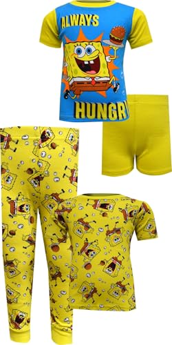 AME Sleepwear Boys Spongebob Squarepants Always Hungry Cotton 4 Piece Pajamas (4) Yellow