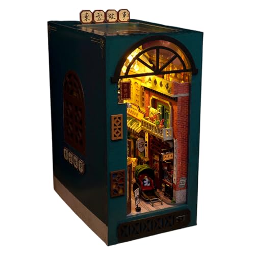 Inserto de estantería 3D - Kit de casa de muñecas en miniatura, LED blanco cálido, piezas de madera precortadas | Puzzle artesanal de bricolaje para principiantes