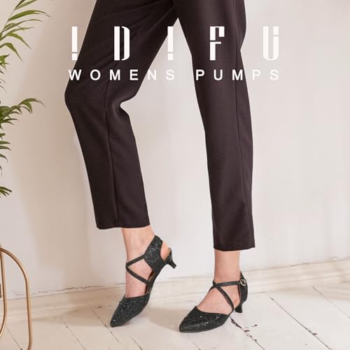 IDIFU IN2 Womens Pumps Closed Toe Low Heel Dress Shoes for Women Pointed Toe Kitten Heels Comfortable Casual Sparkly Rhinestone Wedding Bridal Formal Work Office Prom Party Strappy Ankle Strap Heels2