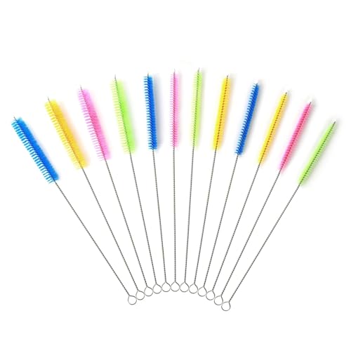 12 cepillos de limpieza, pajita flexible de nailon, 25 cm, cepillo de limpieza, cepillo de manguera, cepillo limpiador de botellas, cepillo para pajitas de metal y botellas de agua (de colores)