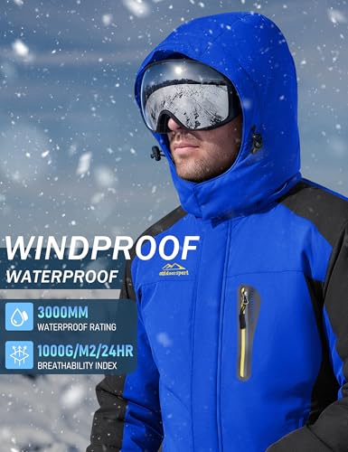 Image of MAGCOMSEN Men's Winter Jacket Ski Snow Waterproof Fleece Coats Snowboard Warm Parka Raincoats with Hood 5 Pockets